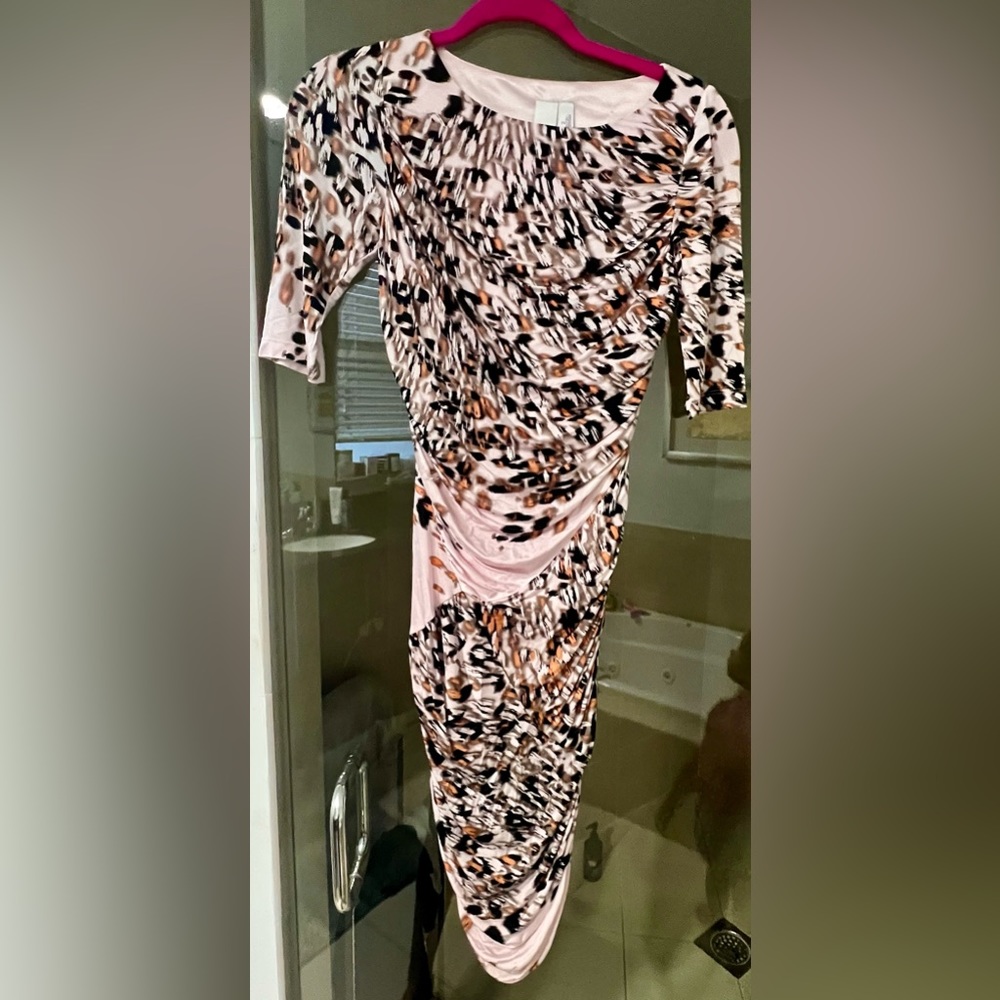 2b. Rych bodycon pink animal print midi long sleeve dress